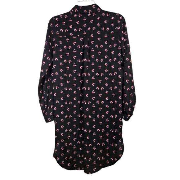 Gianni Bini Black Chiffon Button Down Long Sleeve Tunic Geometric Pattern Blouse - Picture 2 of 11